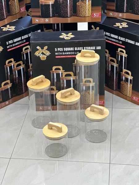 طقم زجاج غطاء بامبو 5 قطع