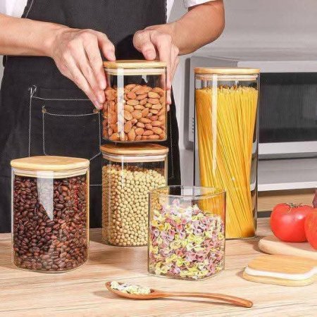 طقم زجاج غطاء بامبو 5 قطع